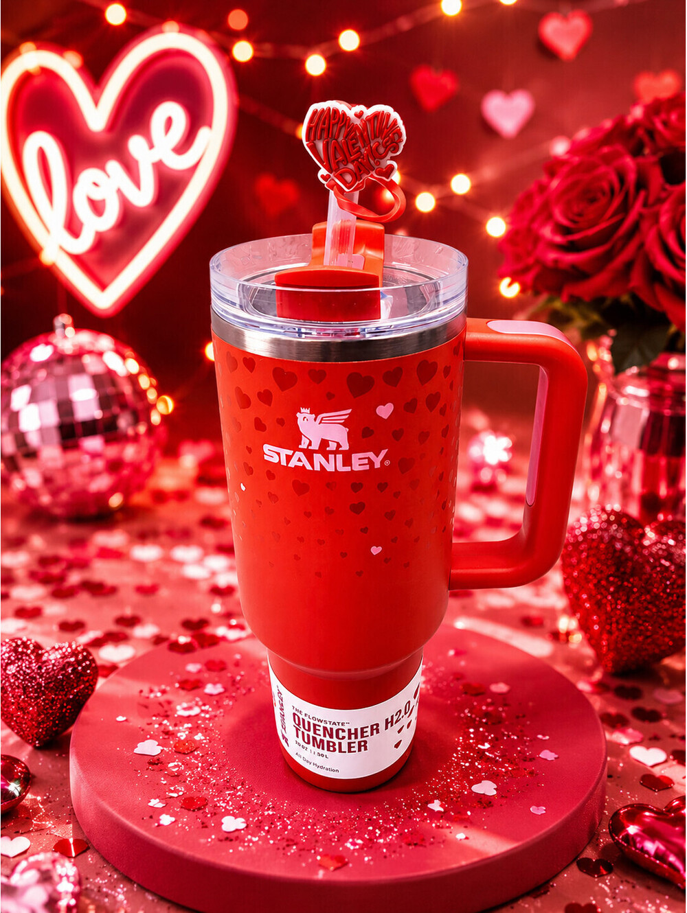 🥰STANLEY TARGET 40 OZ STAINLESS STEEL VALENTINES DAY RUBY HEARTS READY TO SHIP!
